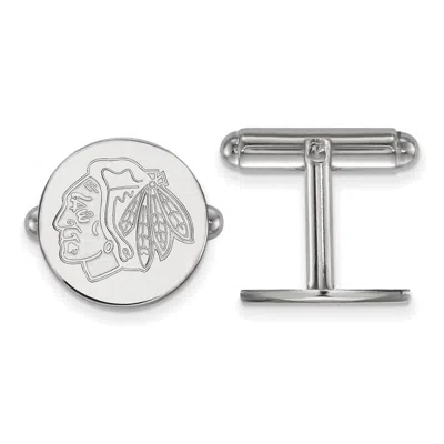 Diamond2deal Sterling Silver Rhodium-plated Chicago Blackhawks Cuff Links In Metallic