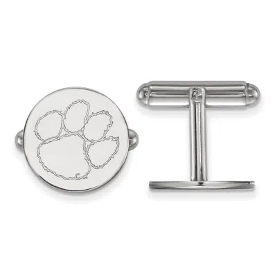 Diamond2deal Sterling Silver Rhodium-plated Clemson University Tiger Paw Cuff Links In Metallic