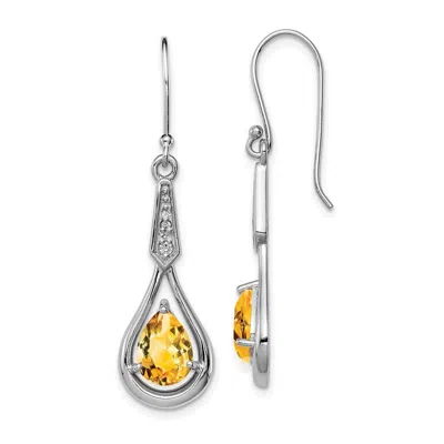 Diamond2deal Sterling Silver Rhodium-plated Cz And Citrine Dangle Earrings In Yellow