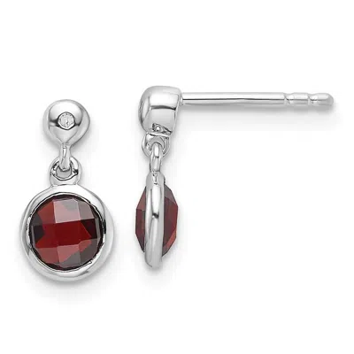 Diamond2deal Sterling Silver Rhodium-plated Diamond And Garnet Dangle Earrings In Transparent