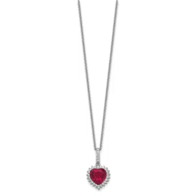 Diamond2deal Sterling Silver Rhodium-plated Lab Created Ruby And Cz Heart Halo Pendant Necklace In Red