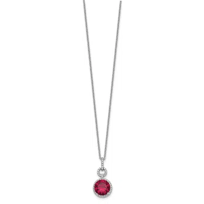 Diamond2deal Sterling Silver Rhodium-plated Lab Created Ruby And Cz Round Halo Pendant Necklace In Red
