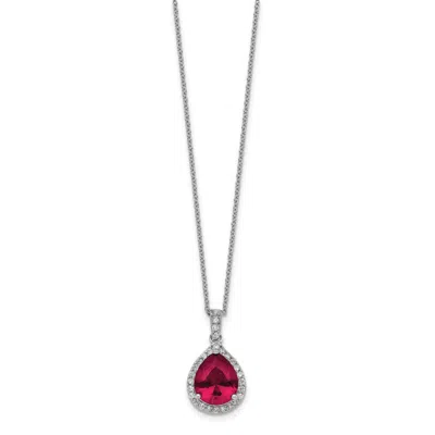 Diamond2deal Sterling Silver Rhodium-plated Lab Created Ruby And Cz Teardrop Halo Pendant Necklace In Red