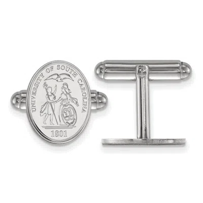 Diamond2deal Sterling Silver Rhodium-plated South Carolina Crest Cuff Links In Metallic