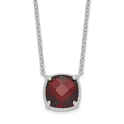Diamond2deal Sterling Silver Rhodium-plated Square Garnet Pendant Necklace