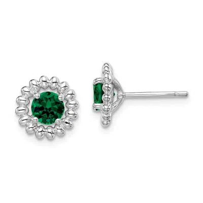 Diamond2deal Sterling Silver Rhod-plat Created Emerald Stud Earrings In Metallic