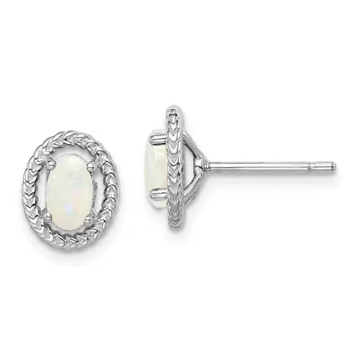 Diamond2deal Sterling Silver Rhod-plat Milky Opal Oval Stud Earrings