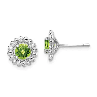 Diamond2deal Sterling Silver Rhod-plat Peridot Stud Earrings In Green