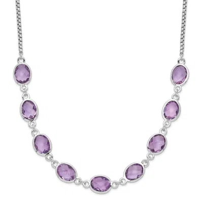 Diamond2deal Sterling Silver Rhod-plated Amethyst Pendant Necklace In Purple