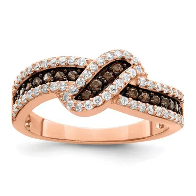 Diamond2deal Sterling Silver Rose-tone Black Rhodium-plated Cubic Zirconia Fancy Ring In White