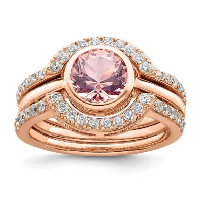 Diamond2deal Sterling Silver Rose Tone Cubic Zirconia 3 Ring Set In White