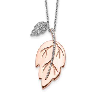 Diamond2deal Sterling Silver Rose-tone Cz Leaf Necklace 16" With 2" Ext