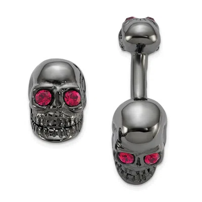Diamond2deal Sterling Silver Ruthenium Plated Crystal Movable Skull Cuff Link In White