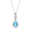 Diamond2deal Sterling Silver Swiss Blue Topaz With White Zircon Pendant Necklace 18"