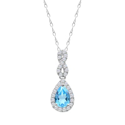 Diamond2deal Sterling Silver Swiss Blue Topaz With White Zircon Pendant Necklace 18"
