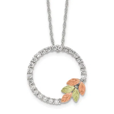 Diamond2deal Sterling Silver With 12k Gold Accents Cz Circle Pendant Necklace 18"