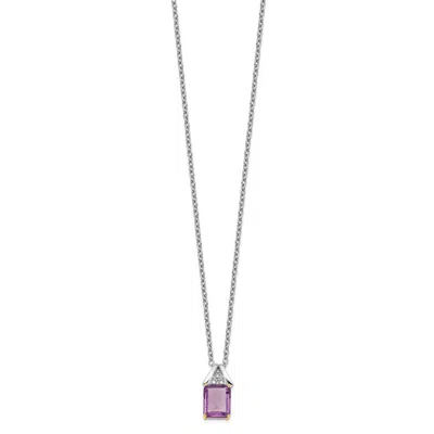Diamond2deal Sterling Silver With 14k Accent Amethyst And Diamond Pendant Necklace