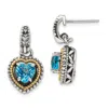 Diamond2deal Sterling Silver With 14k Accent Antiqued Blue Topaz Heart Dangle Earrings