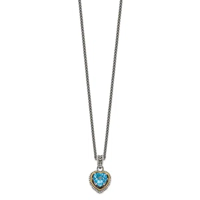 Diamond2deal Sterling Silver With 14k Accent Blue Topaz Heart Pendant Necklace