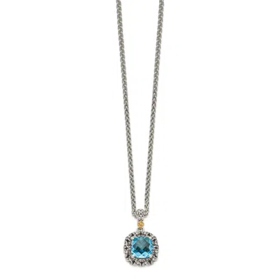 Diamond2deal Sterling Silver With 14k Accent Blue Topaz Pendant Necklace