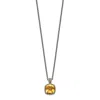 Diamond2deal Sterling Silver With 14k Accent Checkerboard Cushion Citrine Pendant Necklace