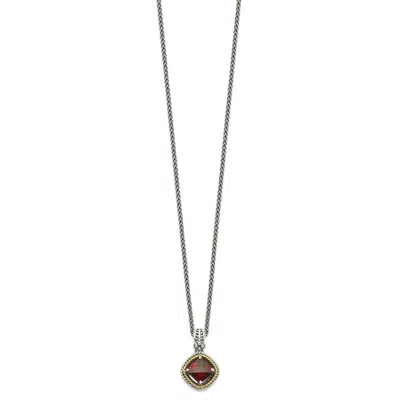 Diamond2deal Sterling Silver With 14k Accent Checkerboard Cushion Garnet Pendant Necklace In Multi