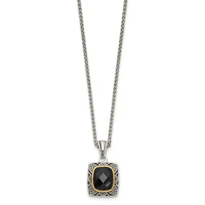 Diamond2deal Sterling Silver With 14k Accent Checkerboard-cut Black Onyx Pendant Necklace