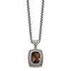 Diamond2deal Sterling Silver With 14k Accent Checkerboard Smoky Quartz Pendant Necklace