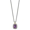 Diamond2deal Sterling Silver With 14k Accent Cushion Amethyst And Diamond Pendant Necklace