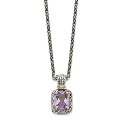 Diamond2deal Sterling Silver With 14k Accent Cushion Amethyst Pendant Necklace