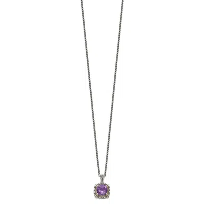 Diamond2deal Sterling Silver With 14k Accent Cushion Amethyst Pendant Necklace