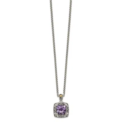 Diamond2deal Sterling Silver With 14k Accent Cushion Amethyst Pendant Necklace