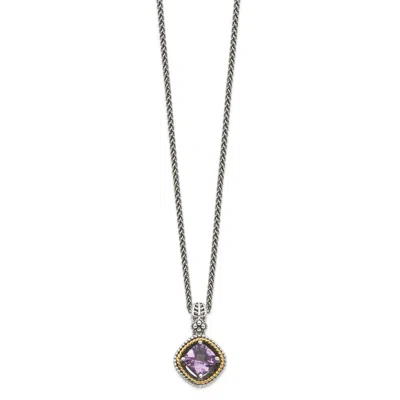 Diamond2deal Sterling Silver With 14k Accent Cushion Amethyst Pendant Necklace