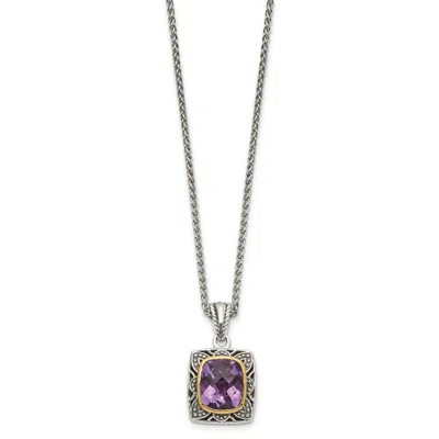 Diamond2deal Sterling Silver With 14k Accent Cushion Bezel Amethyst Pendant Necklace