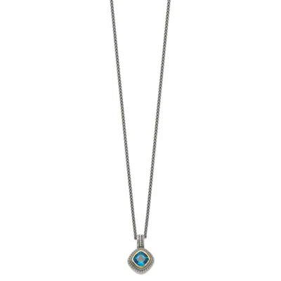 Diamond2deal Sterling Silver With 14k Accent Cushion Bezel London Blue Topaz Pendant Necklace