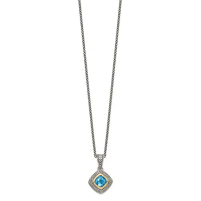 Diamond2deal Sterling Silver With 14k Accent Cushion Bezel Sky Blue Topaz Pendant Necklace