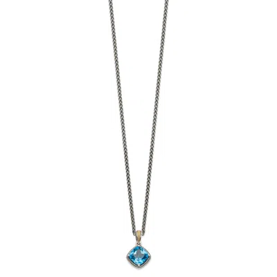 Diamond2deal Sterling Silver With 14k Accent Cushion Blue Topaz Pendant Necklace