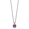 Diamond2deal Sterling Silver With 14k Accent Cushion Checkerboard Amethyst Pendant Necklace