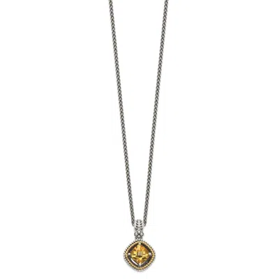 Diamond2deal Sterling Silver With 14k Accent Cushion Citrine Pendant Necklace In Metallic