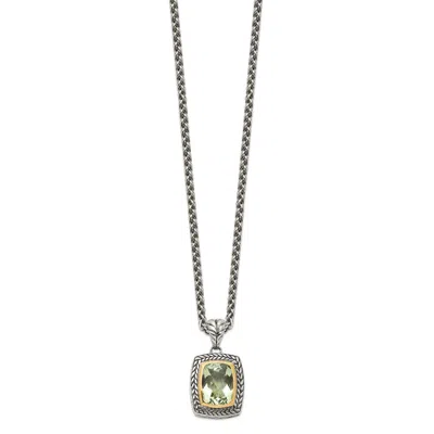 Diamond2deal Sterling Silver With 14k Accent Cushion Cut Green Quartz Pendant Necklace