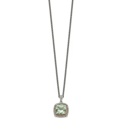 Diamond2deal Sterling Silver With 14k Accent Cushion Green Quartz Pendant Necklace