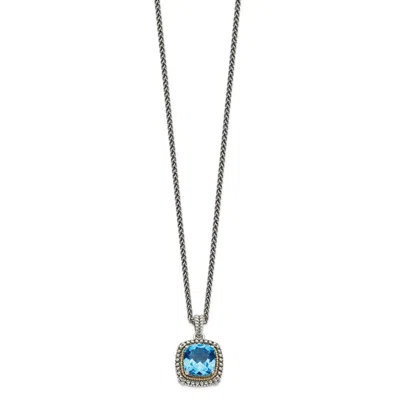 Diamond2deal Sterling Silver With 14k Accent Cushion Light Swiss Blue Topaz Pendant Necklace