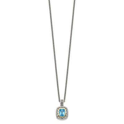 Diamond2deal Sterling Silver With 14k Accent Cushion Light Swiss Blue Topaz Pendant Necklace