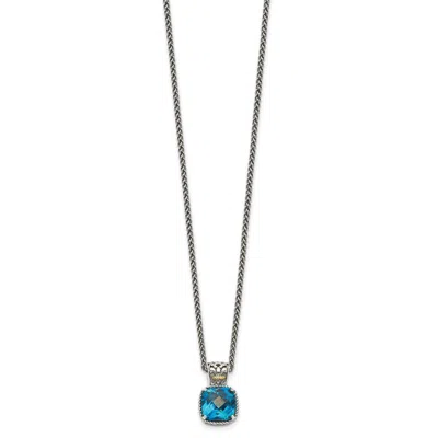 Diamond2deal Sterling Silver With 14k Accent Cushion London Blue Topaz Pendant Necklace