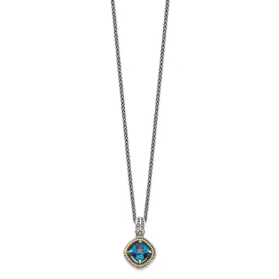 Diamond2deal Sterling Silver With 14k Accent Cushion London Blue Topaz Pendant Necklace In Yellow
