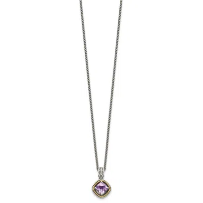 Diamond2deal Sterling Silver With 14k Accent Cushion Pink Quartz Pendant Necklace