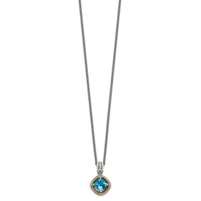 Diamond2deal Sterling Silver With 14k Accent Cushion Swiss Blue Topaz Pendant Necklace