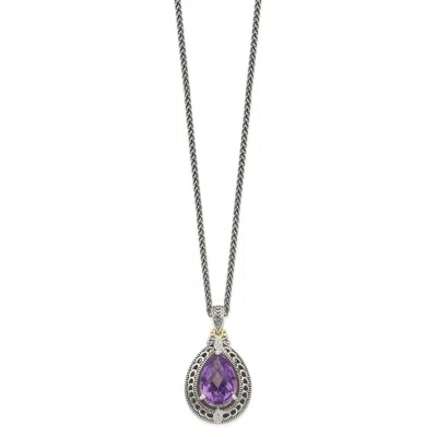 Diamond2deal Sterling Silver With 14k Accent Diamond And Amethyst Pendant Necklace