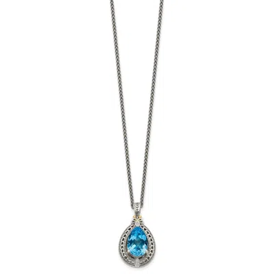 Diamond2deal Sterling Silver With 14k Accent Diamond And Blue Topaz Pendant Necklace