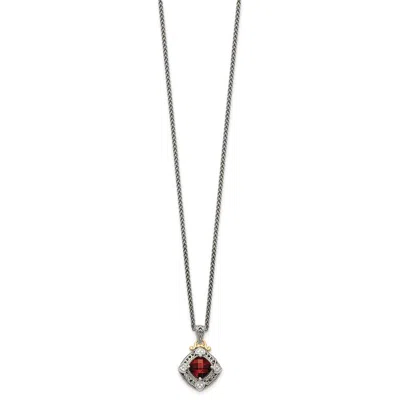 Diamond2deal Sterling Silver With 14k Accent Diamond And Checkerboard Garnet Pendant Necklace